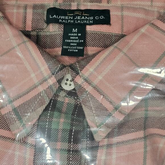 Lauren Ralph Lauren Blouse Womens XM Pink Plaid Long Sleeve Button Up Flannel - Picture 8 of 8